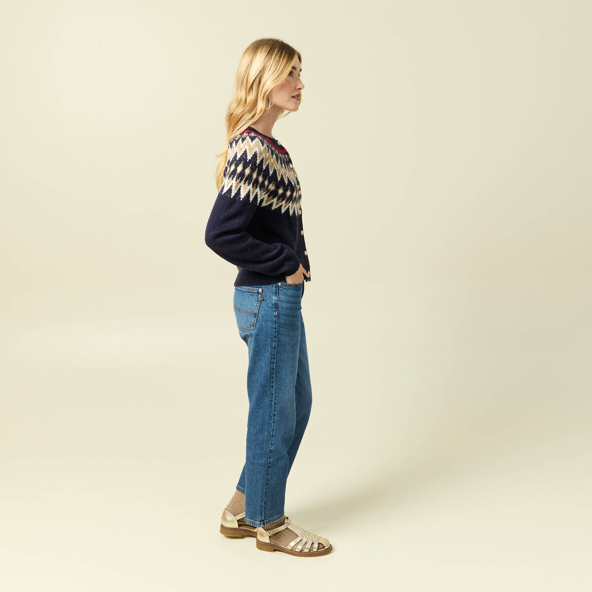 Gilet manches longues col rond bleu marine femme