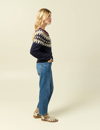 Gilet manches longues col rond bleu marine femme