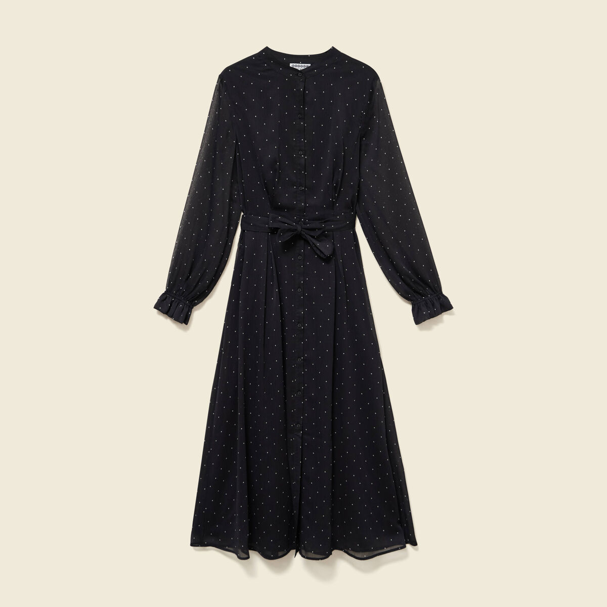 Robe longue &eacute;vas&eacute;e col v manches longues noir femme