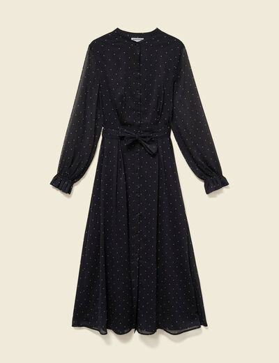 Robe longue &eacute;vas&eacute;e col v manches longues noir femme