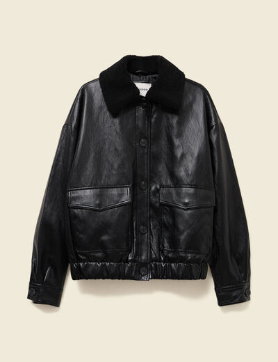 Veste oversize manches longues doubl&eacute;e noir femme