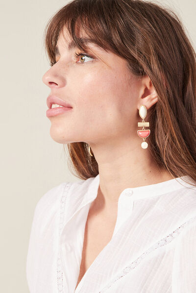 Boucles d'oreilles pendantes rose saumon femme