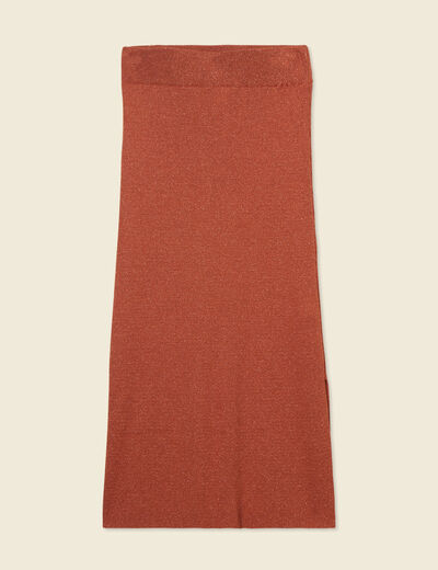 Jupe longue ajustée en tricot orange foncé femme