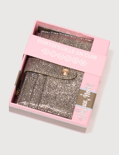 Portefeuille en cuir gris fonc&eacute; femme