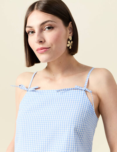 Débardeur droit court col carré bleu gris femme
