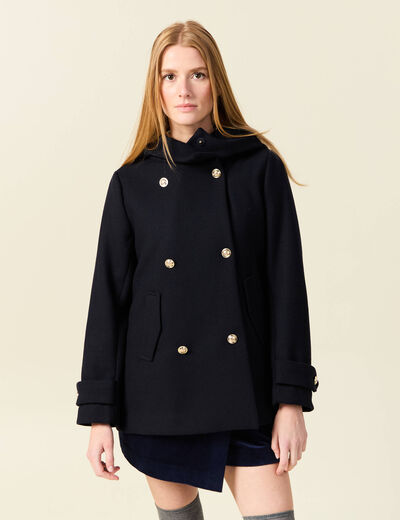 Caban oversize court à capuche bleu foncé femme