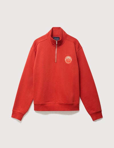 Sweat col camionneur manches longues orange fonc&eacute; homme