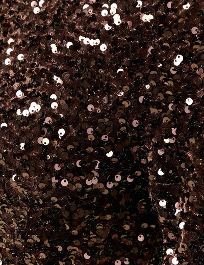 Robe manches courtes &agrave; sequins marron femme