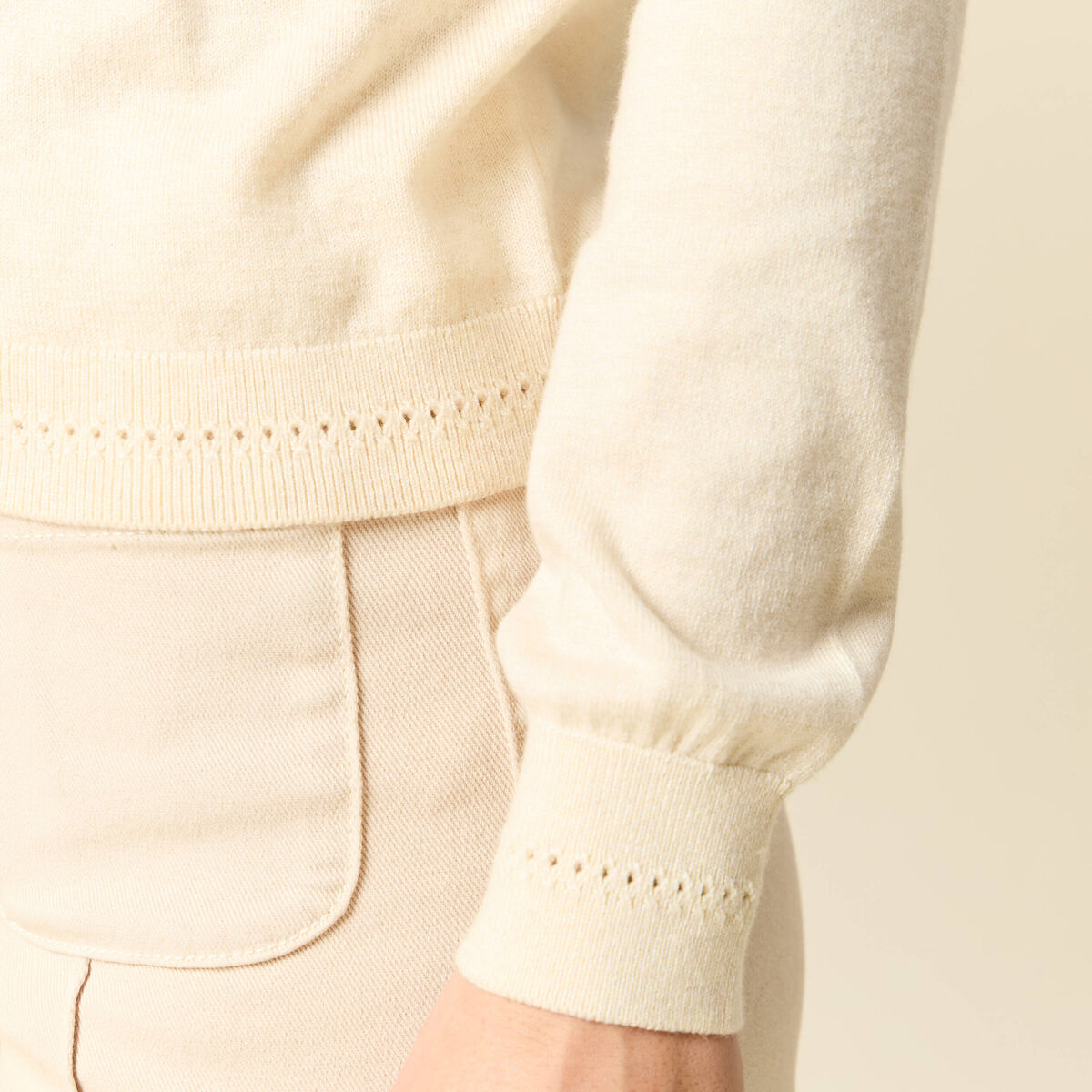 Gilet manches longues col rond creme femme