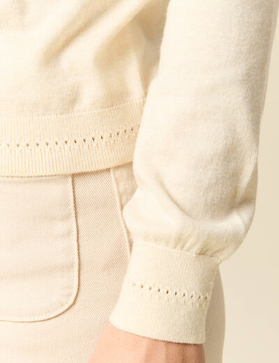 Gilet manches longues col rond creme femme