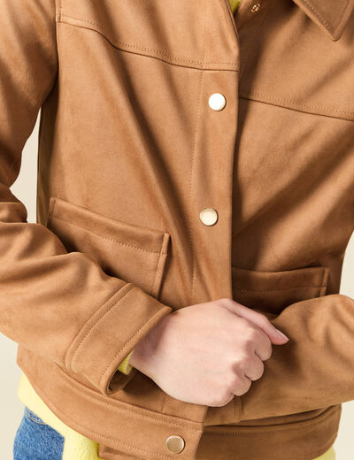 Blouson manches longues col classique marron femme