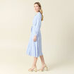 Robe longue évasée ceinturée bleu ciel femme