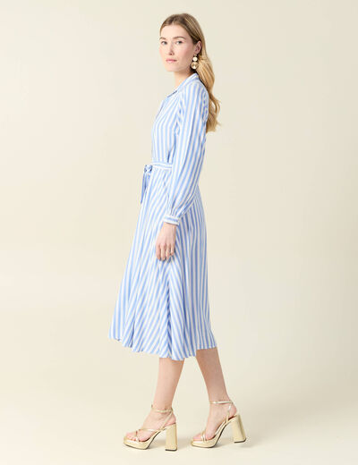 Robe longue évasée ceinturée bleu ciel femme