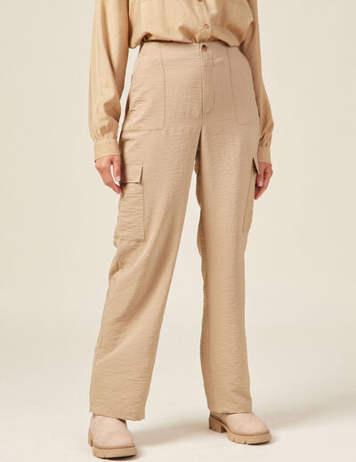 Pantalon cargo fluide beige femme