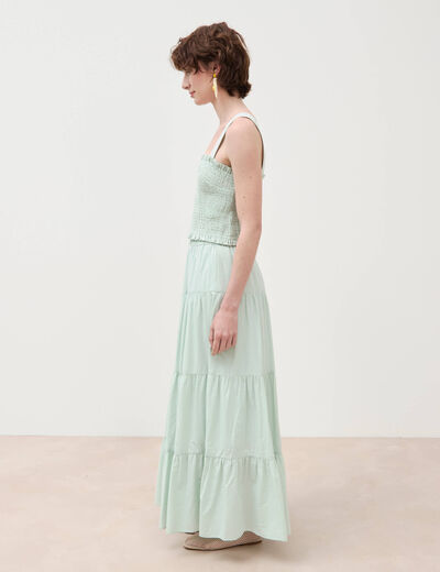 Jupe longue &eacute;vas&eacute;e en coton doubl&eacute;e vert pastel femme