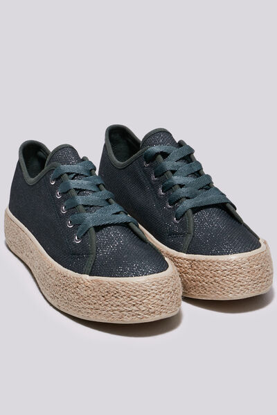 Espadrilles plates avec cordes vert olive femme