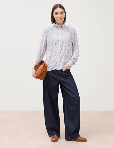 Chemise droite manches longues bleu ciel femme