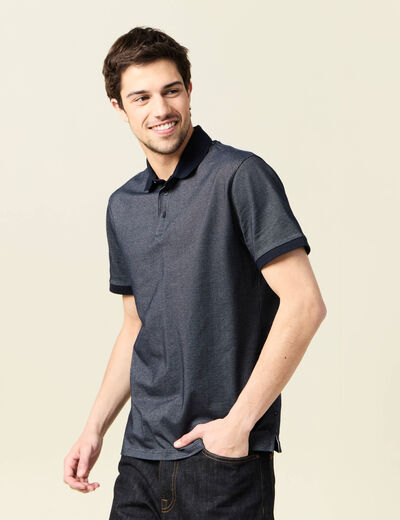 Polo cintr&eacute; manches courtes col polo bleu marine homme