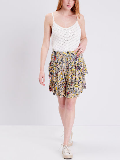 Jupe droite volantee jaune femme