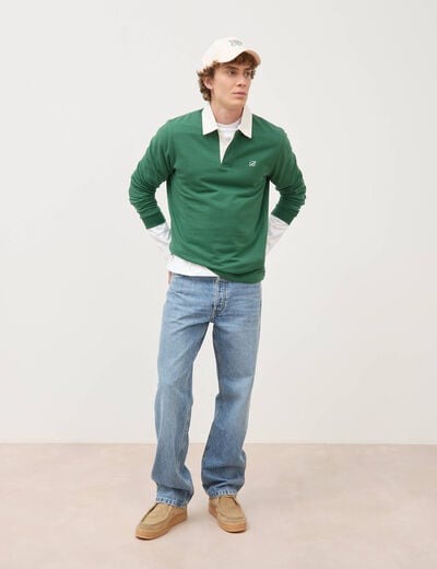 Polo manches longues broderie vert homme