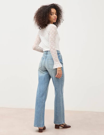 Jeans large taille haute bleu femme
