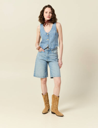 Veston sans manches en jean denim used femme