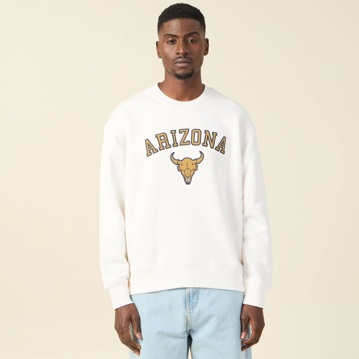 Sweat oversize col rond manches longues ecru homme