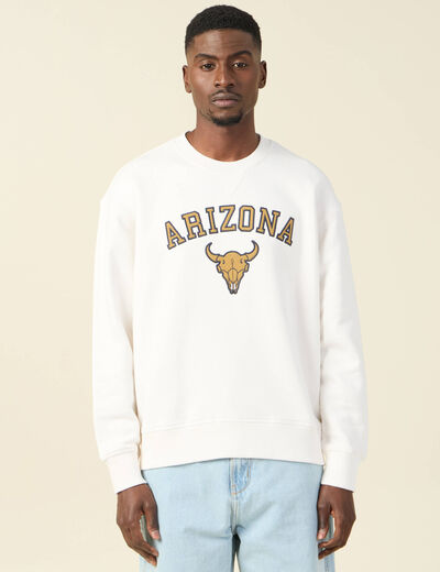 Sweat oversize col rond manches longues ecru homme