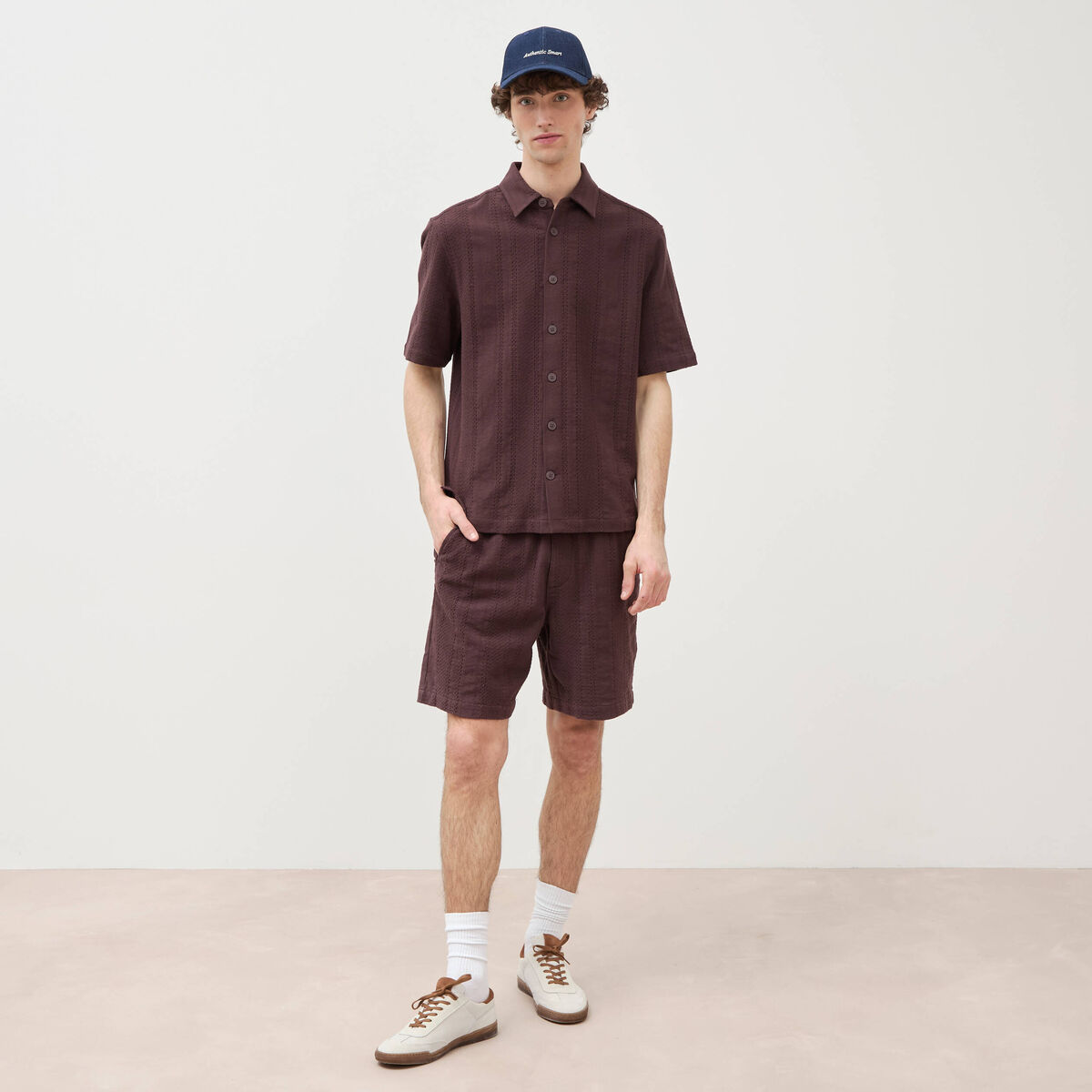 Chemise boyfriend manches courtes marron fonc&eacute; homme
