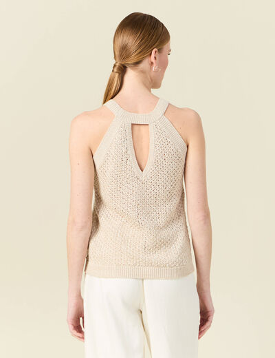 Débardeur tricot ajouré creme femme