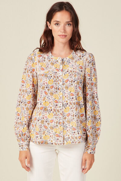 Blouse manches longues beige femme