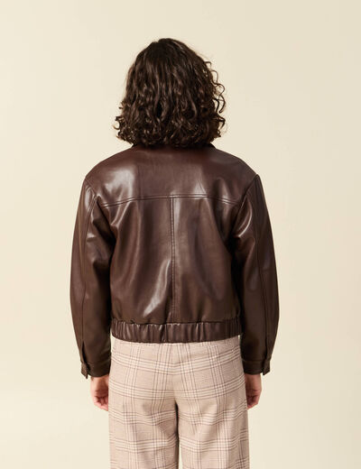 Blouson oversize manches longues doubl&eacute; marron femme