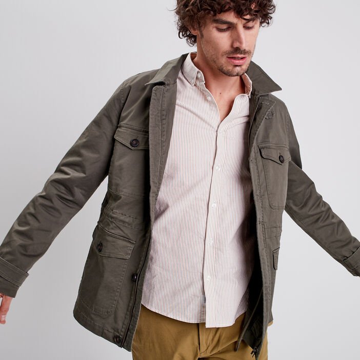 Veste droite boutonnée vert kaki homme