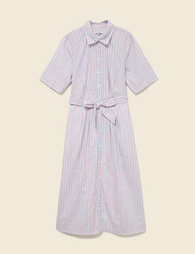 Robe longue droite manches courtes bleu ciel femme