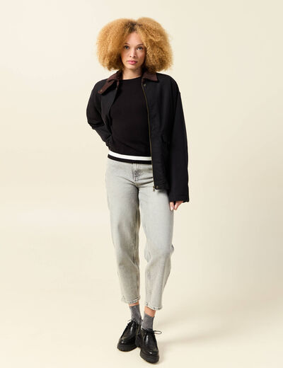 Pull col rond manches longues noir femme