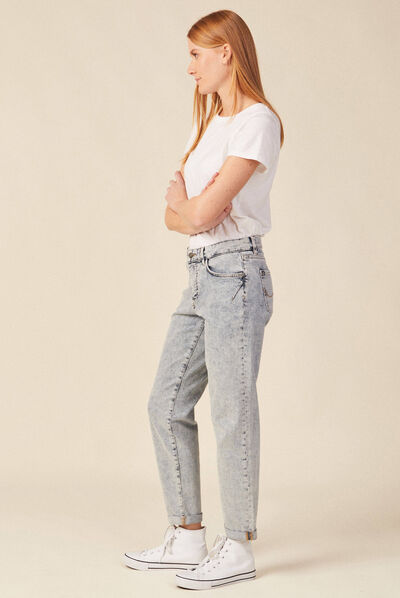 Jeans girlfriend 5 poches denim snow bleu femme
