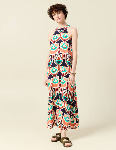 Robe longue droite orange femme