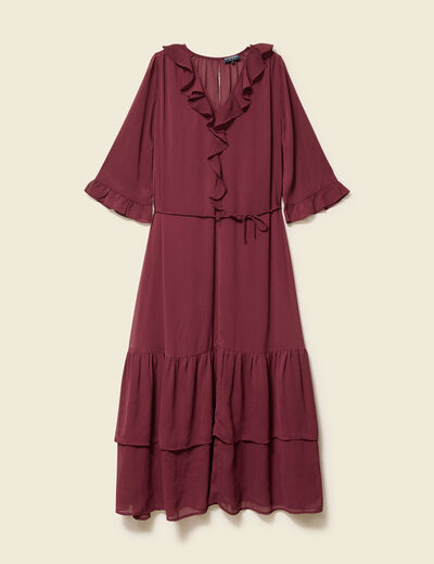 Robe manches 3/4 doubl&eacute;e bordeaux femme