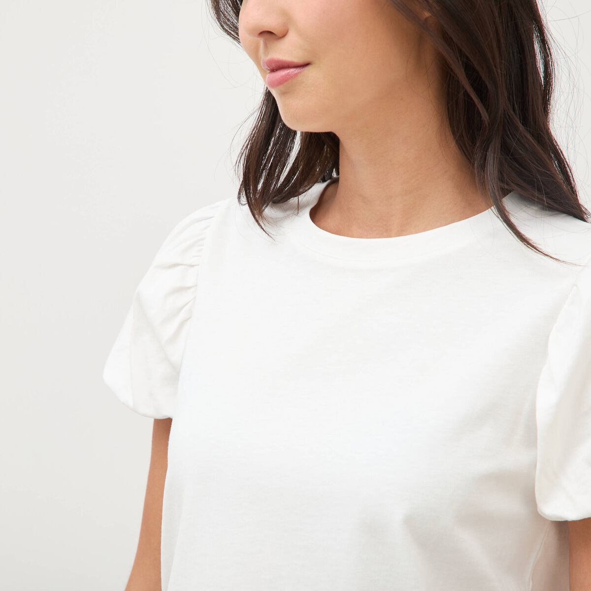 T-shirt effet boule manches courtes ecru femme