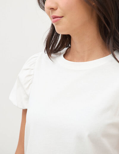 T-shirt effet boule manches courtes ecru femme