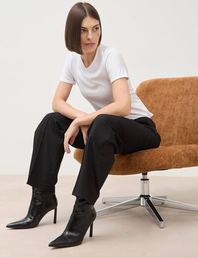 Pantalon droit taille haute noir femme