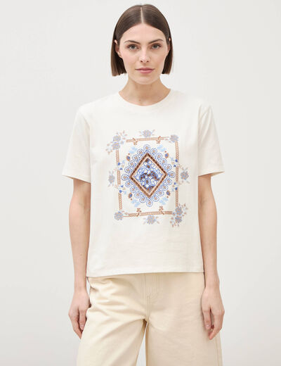 T-shirt en coton manches courtes ivoire femme