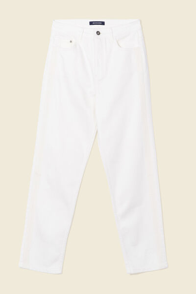 Pantalon straight à broderie denim blanc femme
