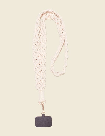 Dragonne de téléphone macramé creme femme