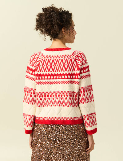 Pull manches longues col rond rouge femme