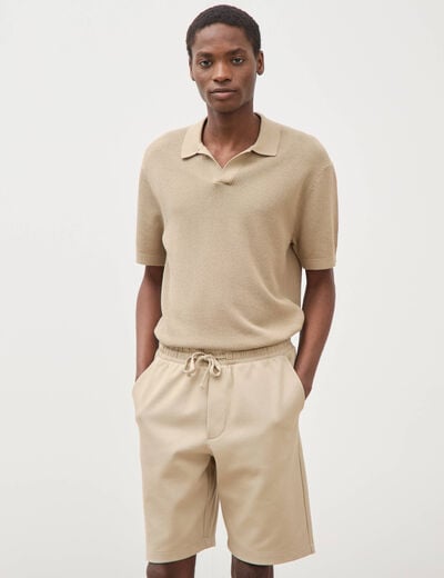 Bermuda droit &eacute;lastiqu&eacute; beige homme