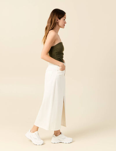 Bustier cropped côtelé vert kaki femme