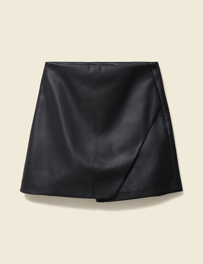 Jupe-short en similicuir doubl&eacute;e noir femme