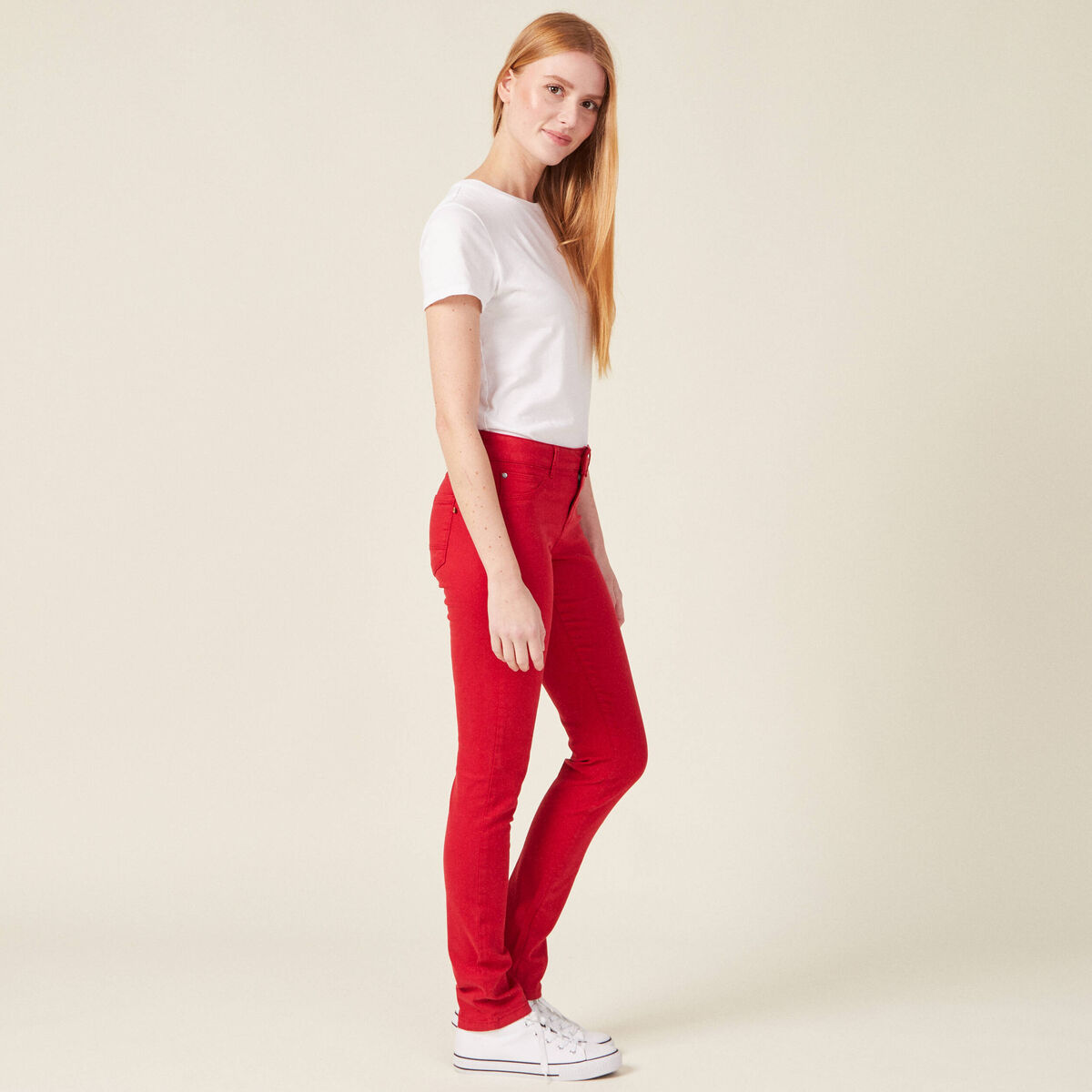 Pantalon slim rouge foncé femme