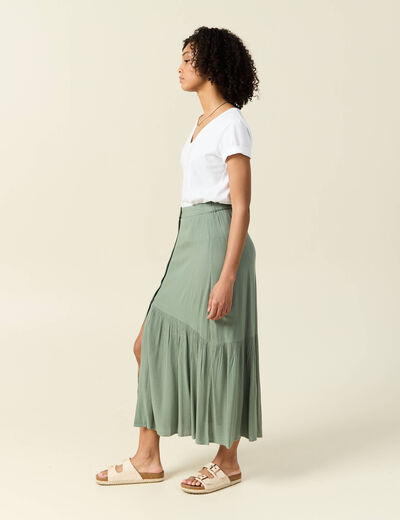 Jupe longue évasée vert kaki femme